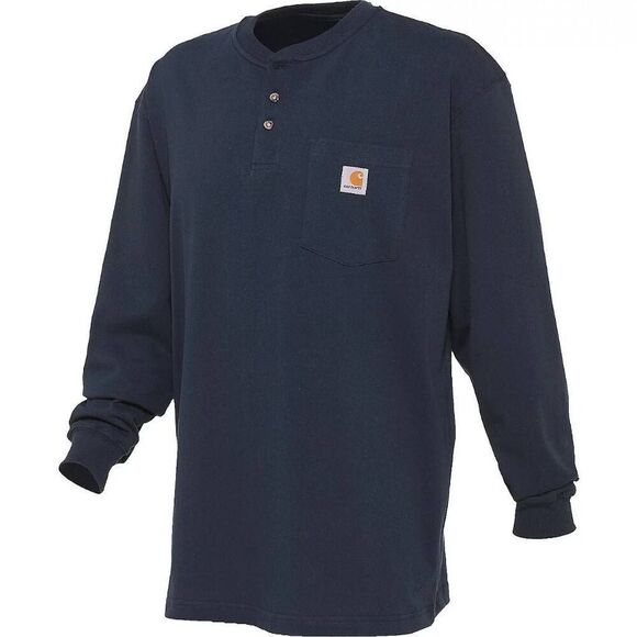 Carhartt Men's Large Long Sleeve Heavyweight Henley Loose Fit Navy - Picture 2 of 9
